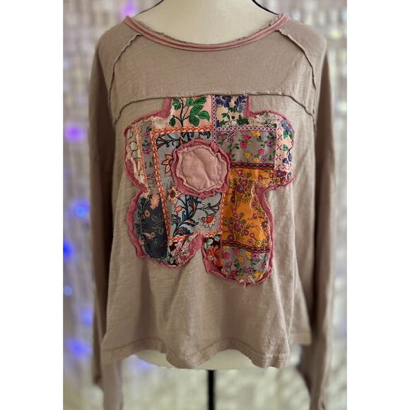 SHEIN Tops - SHEIN boho/cottagecore oversized patchwork applique top. Size M.